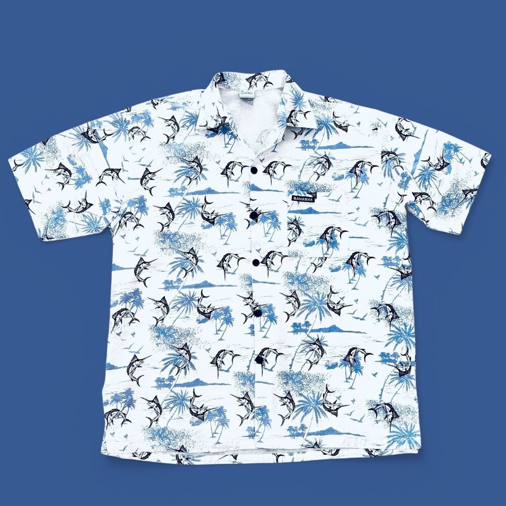 COJ Apparels Mens Tropical Hawaiian Shirt Bahamas Marlins Textured Cotton Sz 3X
